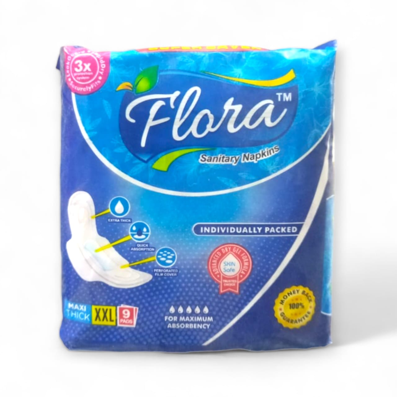 FLORA MAXI THICK XXL SANITARY NAPKINS (9 PEICES)